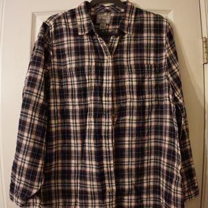 PRE-OWNED G. H. Bass Outlet Long Sleeve Plaid Women Blue Pink LARGE 100% Cotton